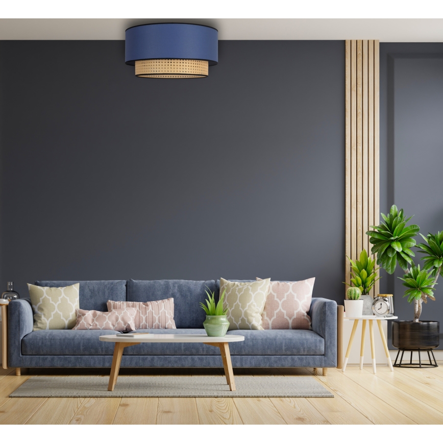 Duolla - Loftlampe BOHO 1xE27/15W/230V diameter 45 cm blå/Rattan