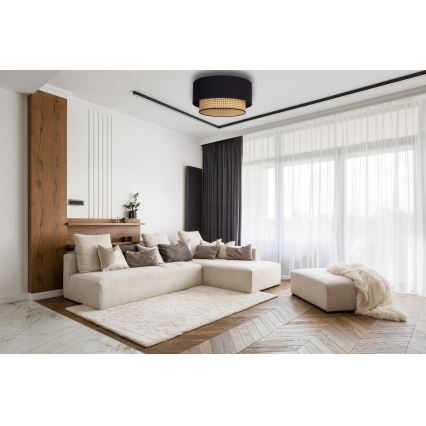 Duolla - Loftlampe BOHO 1xE27/15W/230V diameter 45 cm sort/Rattan