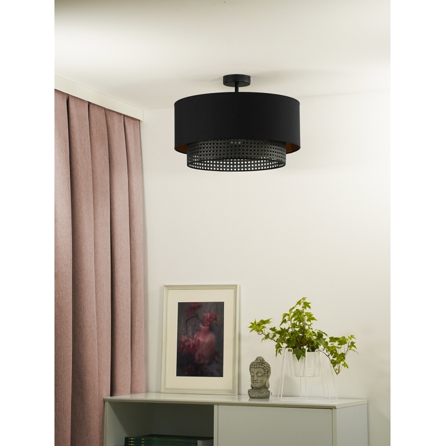 Duolla - Loftlampe BOHO RATTAN 1xE27/15W/230V diameter 45 cm sort