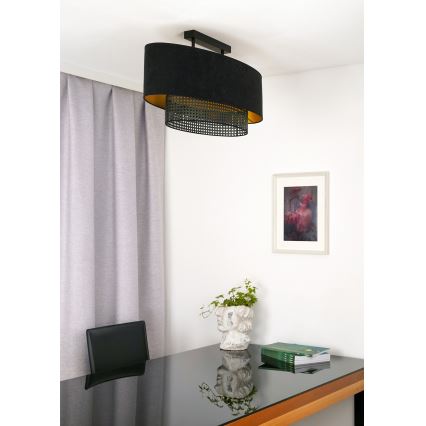 Duolla - Loftlampe DOUBLE OVAL RATTAN 2xE27/15W/230V sort/Rattan