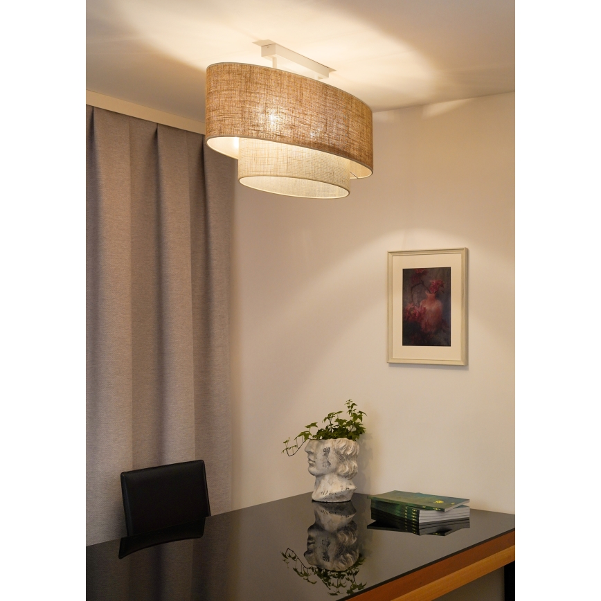 Duolla - Loftlampe DOUBLE OVAL YUTE 2xE27/15W/230V brun/cremefarvet