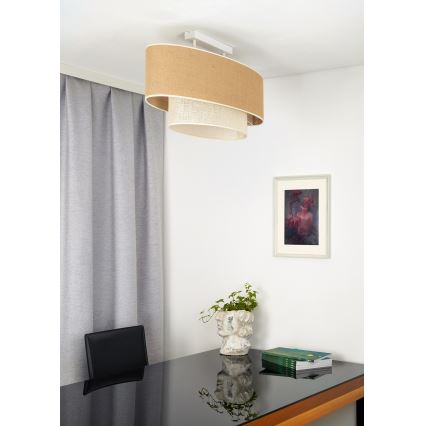 Duolla - Loftlampe DOUBLE OVAL YUTE 2xE27/15W/230V brun/cremefarvet