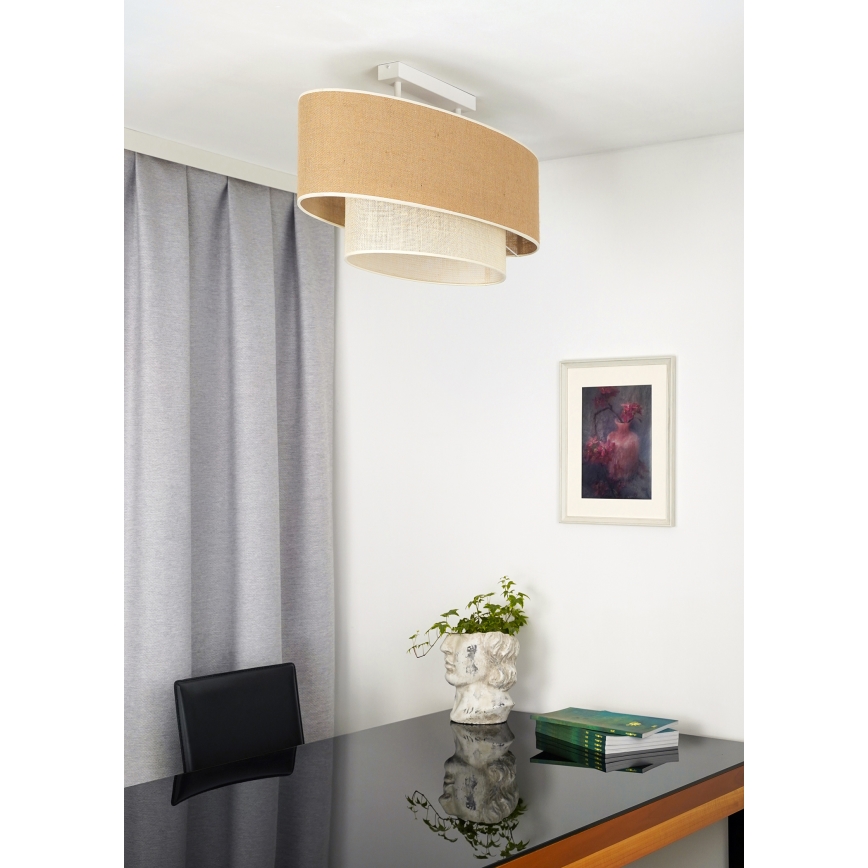 Duolla - Loftlampe DOUBLE OVAL YUTE 2xE27/15W/230V brun/cremefarvet