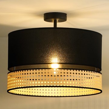 Duolla - Loftlampe DOUBLE RATTAN 1xE27/15W/230V diameter 40 cm sort/beige