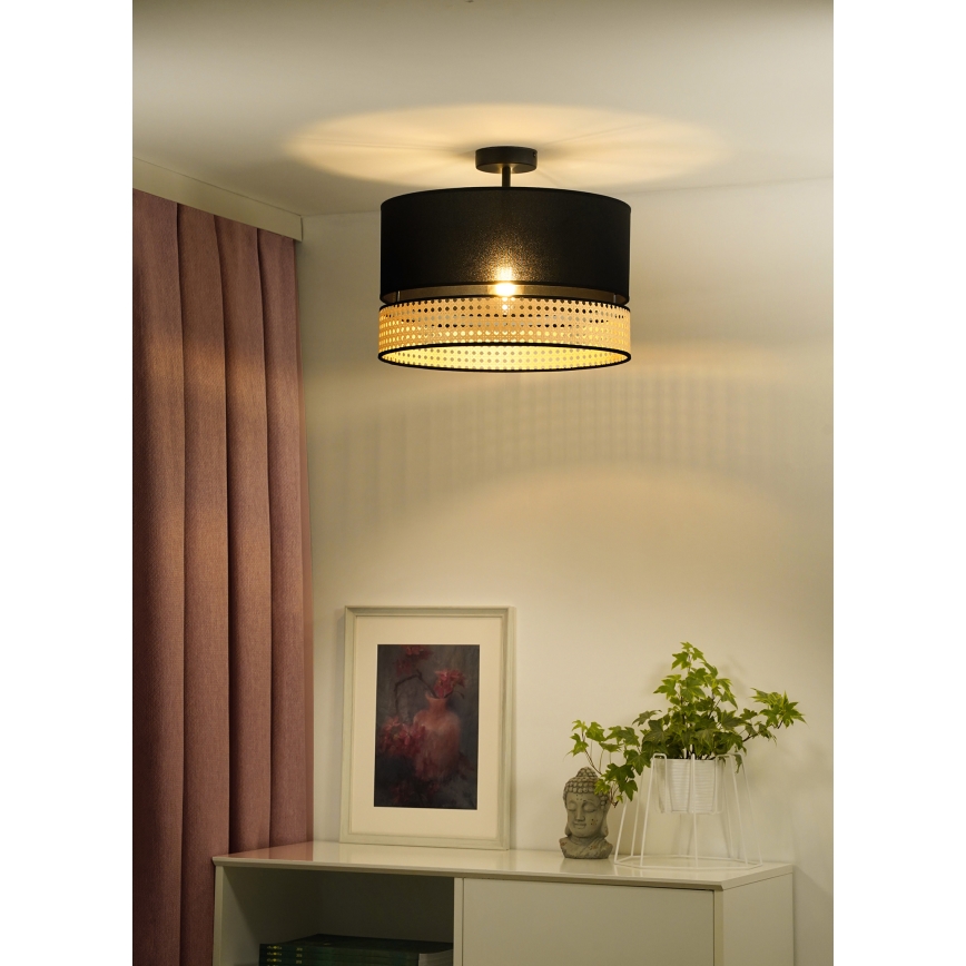 Duolla - Loftlampe DOUBLE RATTAN 1xE27/15W/230V diameter 40 cm sort/beige