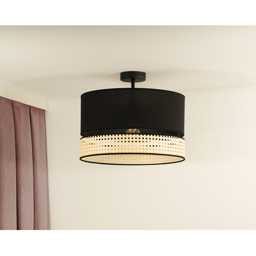 Duolla - Loftlampe DOUBLE RATTAN 1xE27/15W/230V diameter 40 cm sort/beige