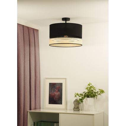 Duolla - Loftlampe DOUBLE RATTAN 1xE27/15W/230V diameter 40 cm sort/beige