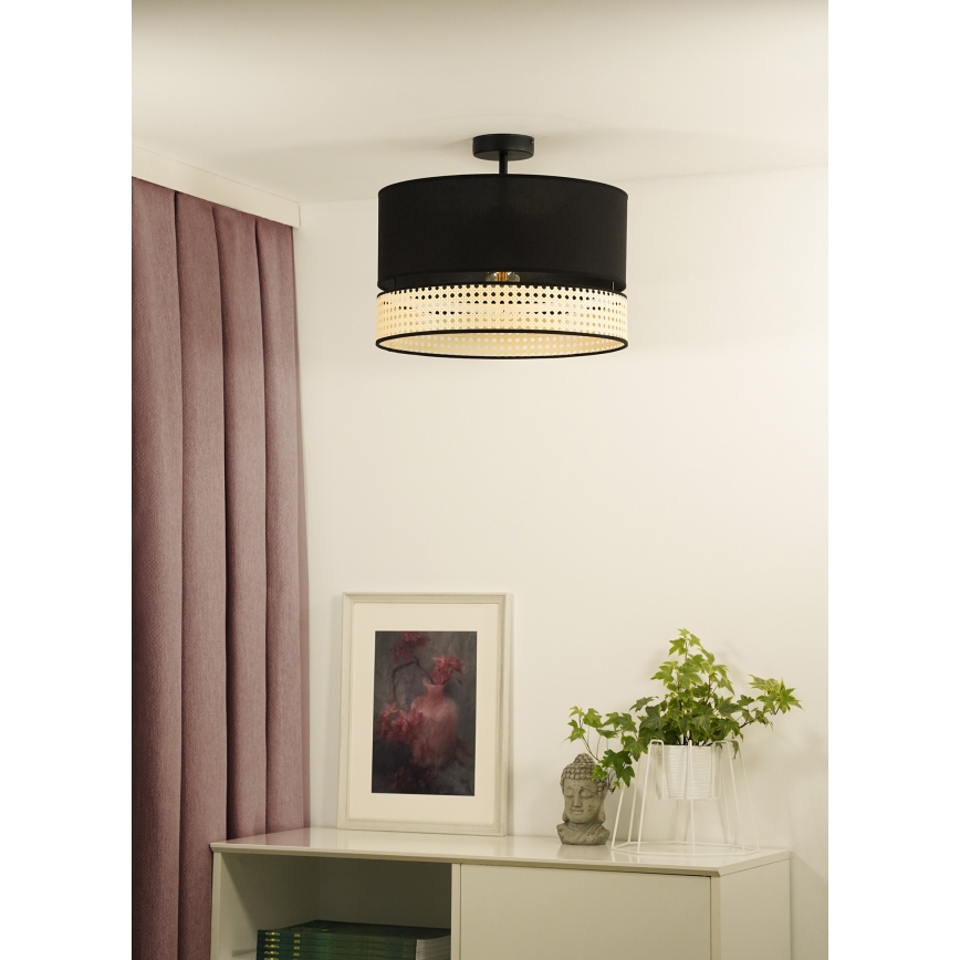Duolla - Loftlampe DOUBLE RATTAN 1xE27/15W/230V diameter 40 cm sort/beige