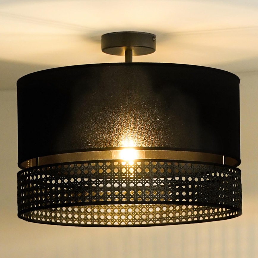 Duolla - Loftlampe DOUBLE RATTAN 1xE27/15W/230V diameter 40 cm sort