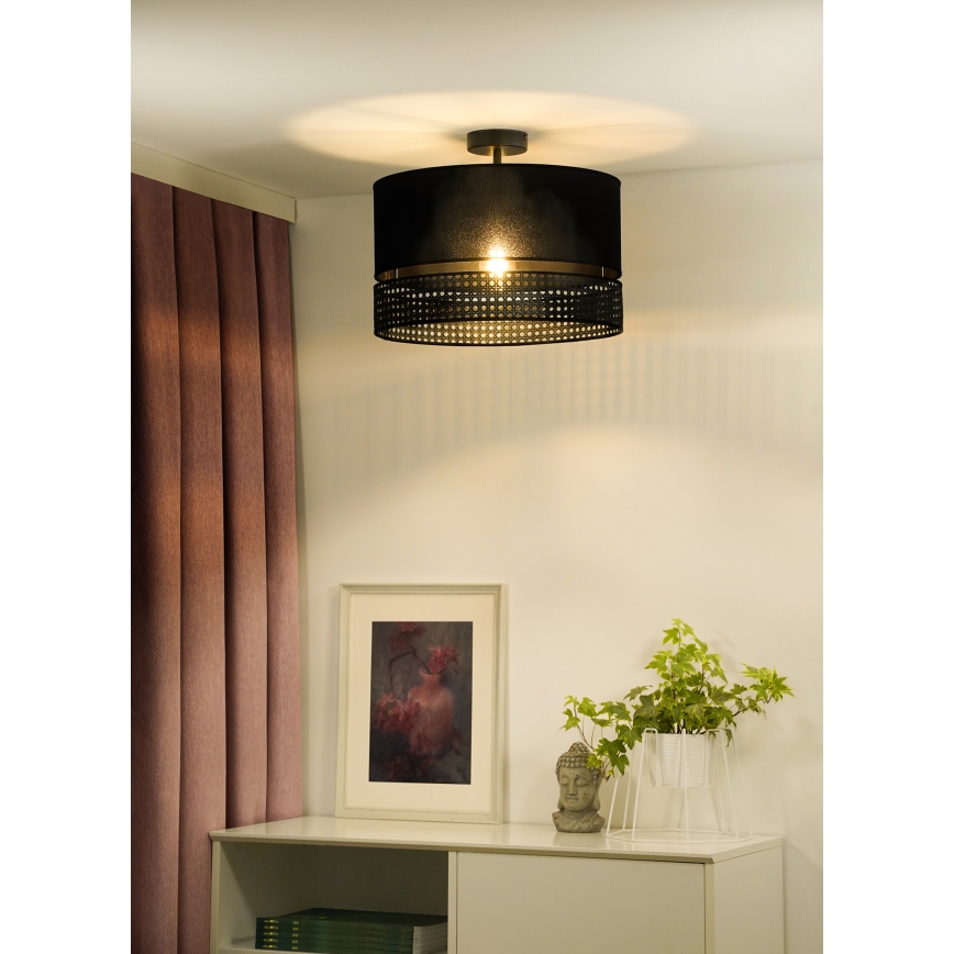 Duolla - Loftlampe DOUBLE RATTAN 1xE27/15W/230V diameter 40 cm sort
