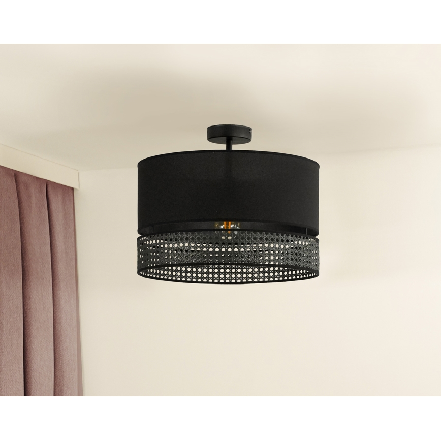 Duolla - Loftlampe DOUBLE RATTAN 1xE27/15W/230V diameter 40 cm sort
