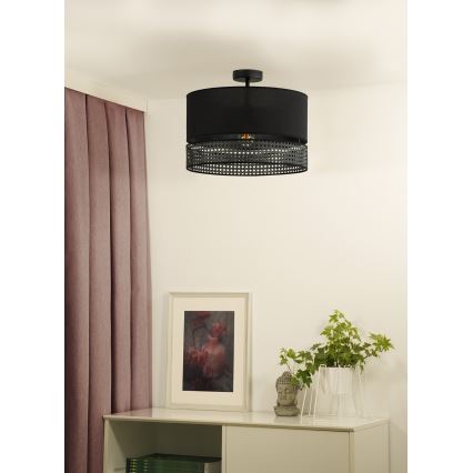 Duolla - Loftlampe DOUBLE RATTAN 1xE27/15W/230V diameter 40 cm sort