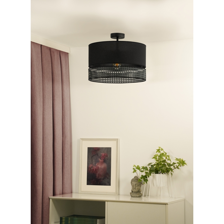 Duolla - Loftlampe DOUBLE RATTAN 1xE27/15W/230V diameter 40 cm sort