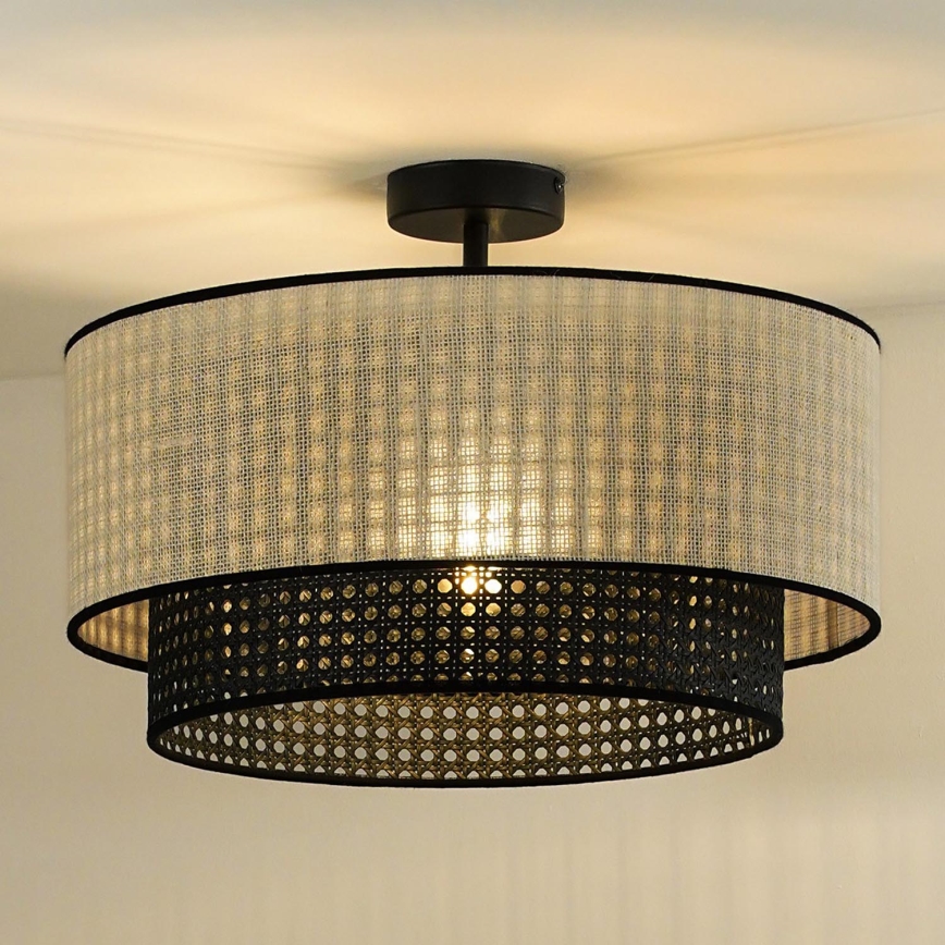 Duolla - Loftlampe RATTAN YUTE 1xE27/15W/230V diameter 45 cm cremefarvet/sort