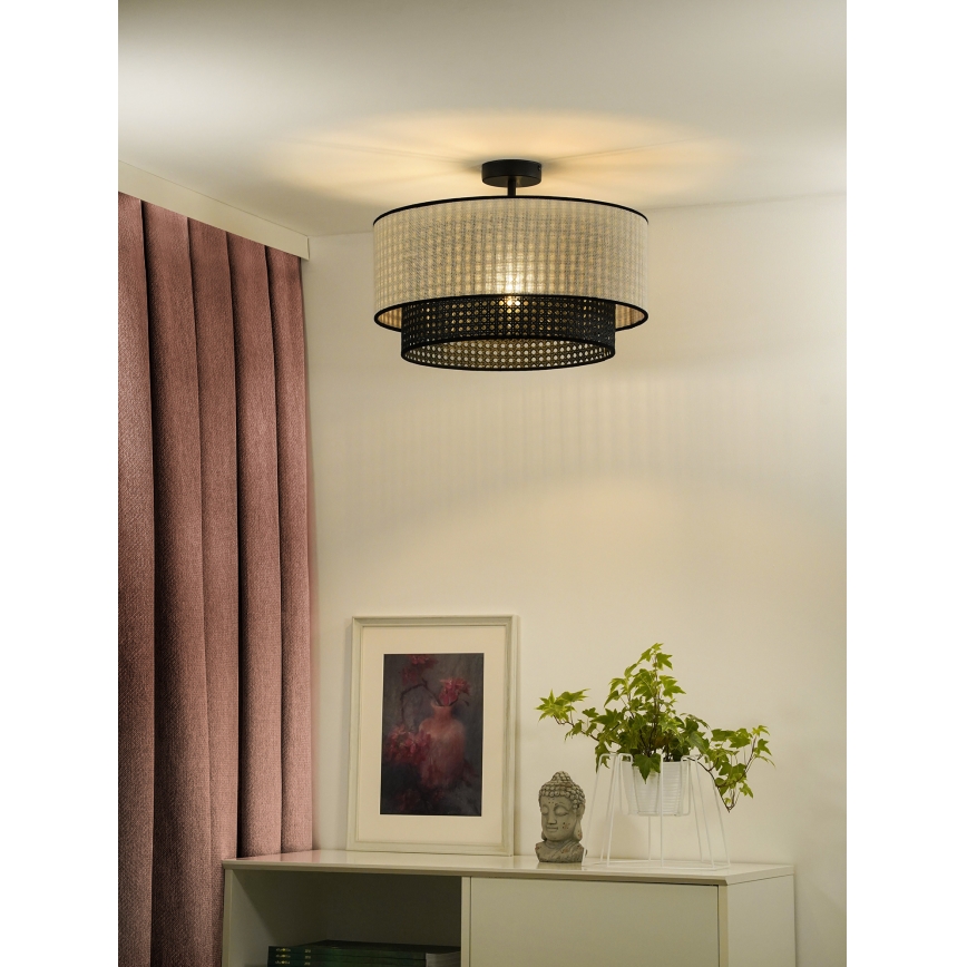 Duolla - Loftlampe RATTAN YUTE 1xE27/15W/230V diameter 45 cm cremefarvet/sort