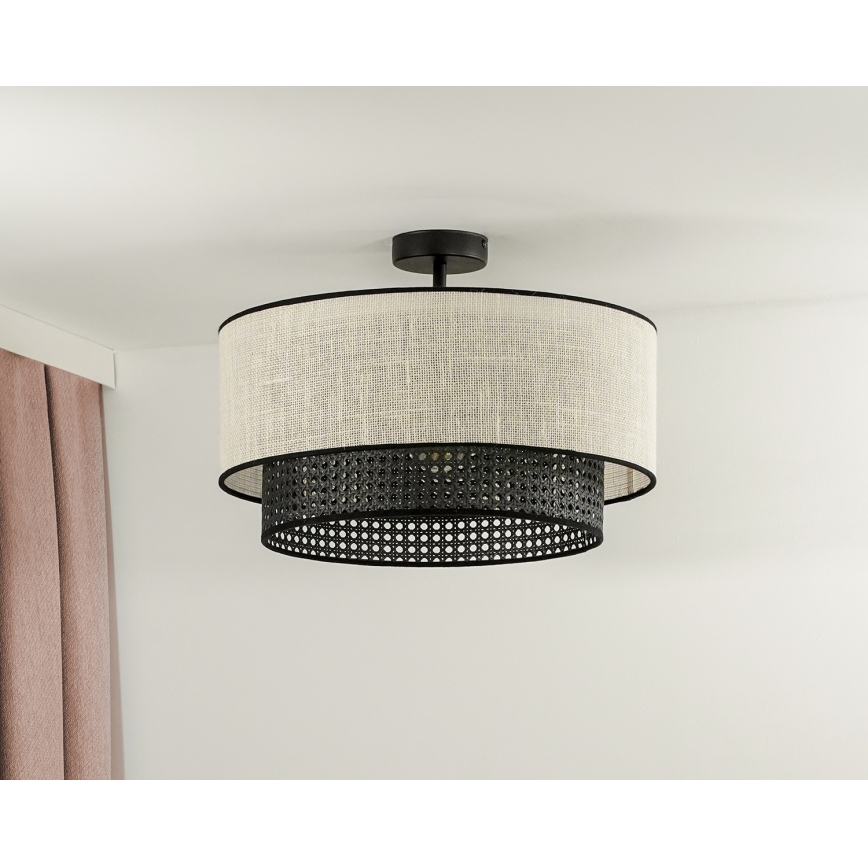 Duolla - Loftlampe RATTAN YUTE 1xE27/15W/230V diameter 45 cm cremefarvet/sort