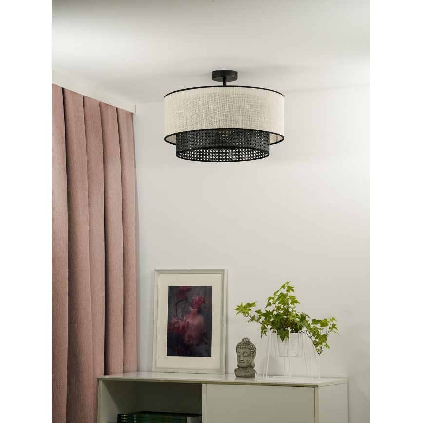 Duolla - Loftlampe RATTAN YUTE 1xE27/15W/230V diameter 45 cm cremefarvet/sort