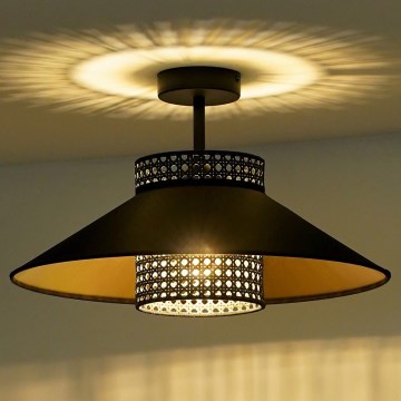Duolla - Loftlampe RIO RATTAN 1xE27/15W/230V diameter 45 cm sort/guldfarvet