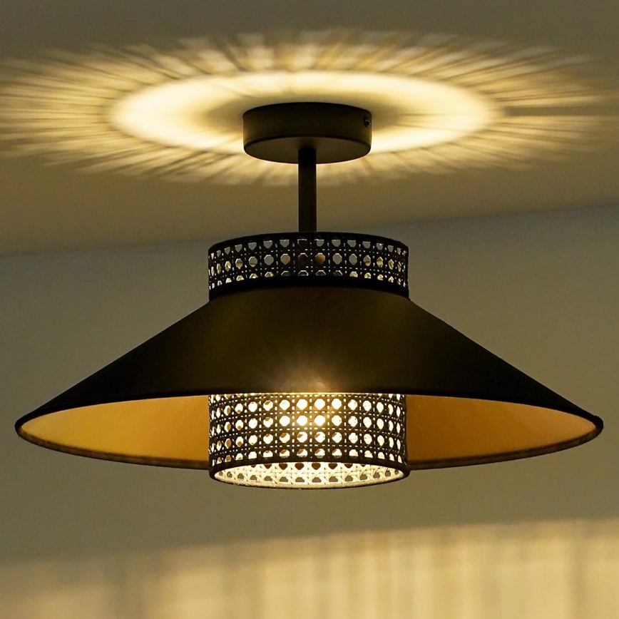 Duolla - Loftlampe RIO RATTAN 1xE27/15W/230V diameter 45 cm sort/guldfarvet