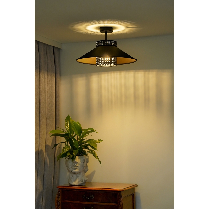 Duolla - Loftlampe RIO RATTAN 1xE27/15W/230V diameter 45 cm sort/guldfarvet