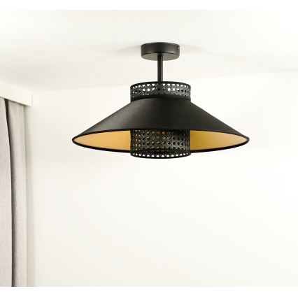 Duolla - Loftlampe RIO RATTAN 1xE27/15W/230V diameter 45 cm sort/guldfarvet