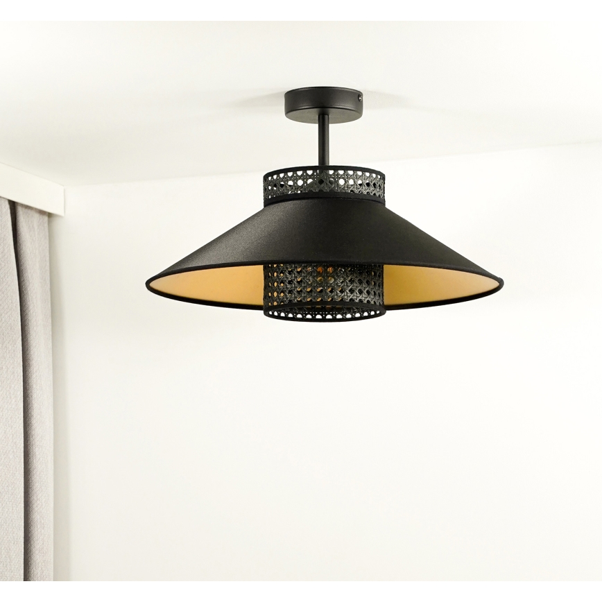 Duolla - Loftlampe RIO RATTAN 1xE27/15W/230V diameter 45 cm sort/guldfarvet