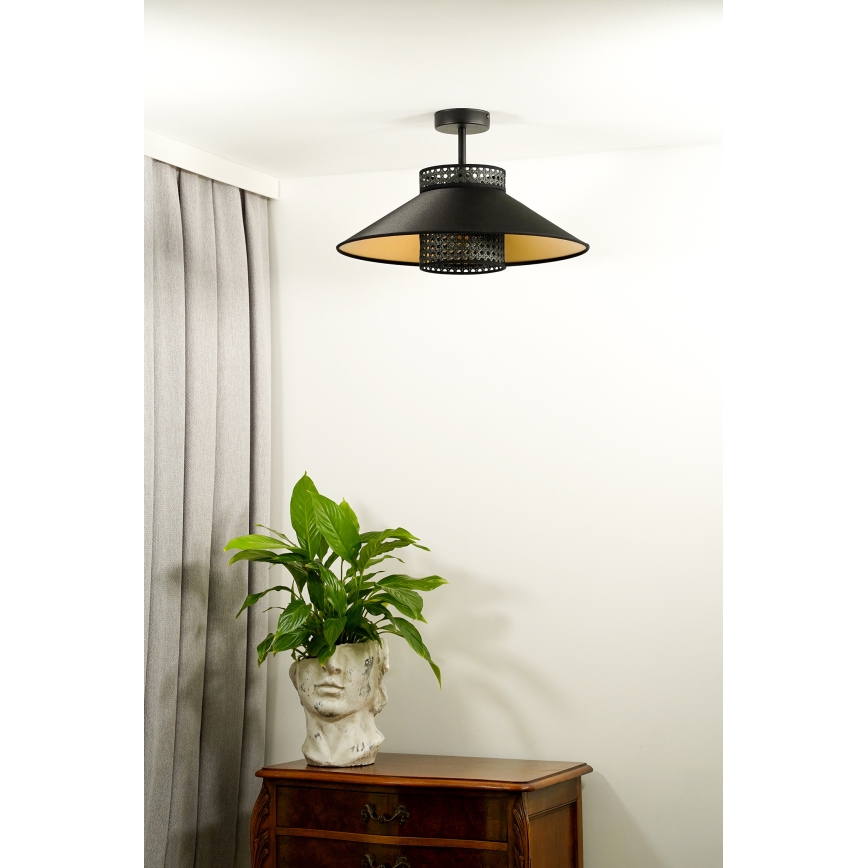 Duolla - Loftlampe RIO RATTAN 1xE27/15W/230V diameter 45 cm sort/guldfarvet