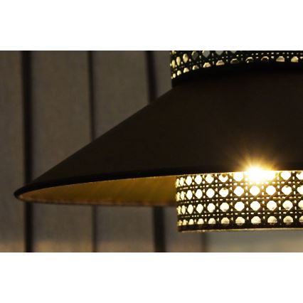 Duolla - Loftlampe RIO RATTAN 1xE27/15W/230V diameter 45 cm sort/guldfarvet