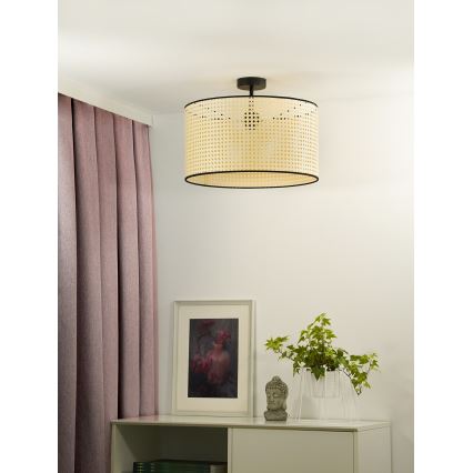 Duolla - Loftlampe ROLLER RATTAN 1xE27/15W/230V diameter 45 cm beige/sort