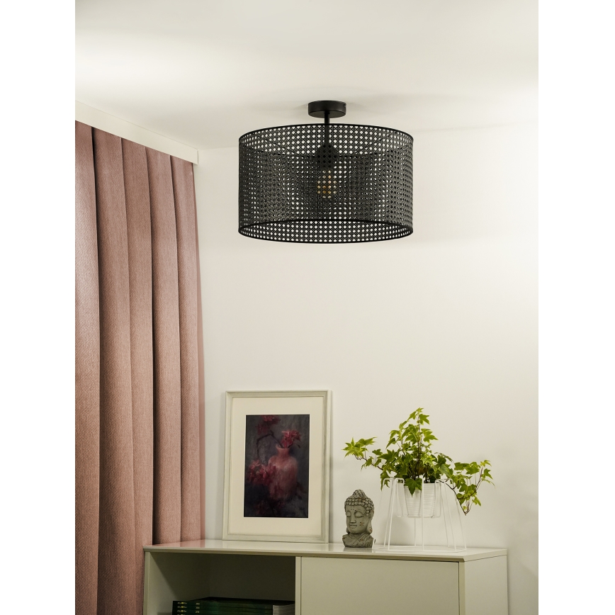 Duolla - Loftlampe ROLLER RATTAN 1xE27/15W/230V diameter 45 cm sort