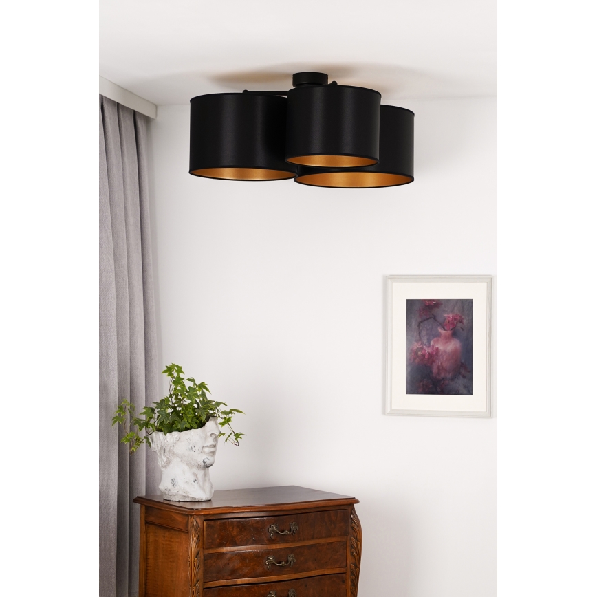 Duolla - Loftlampe ROLLER TRIO SHINY 3xE27/15W/230V sort/guldfarvet