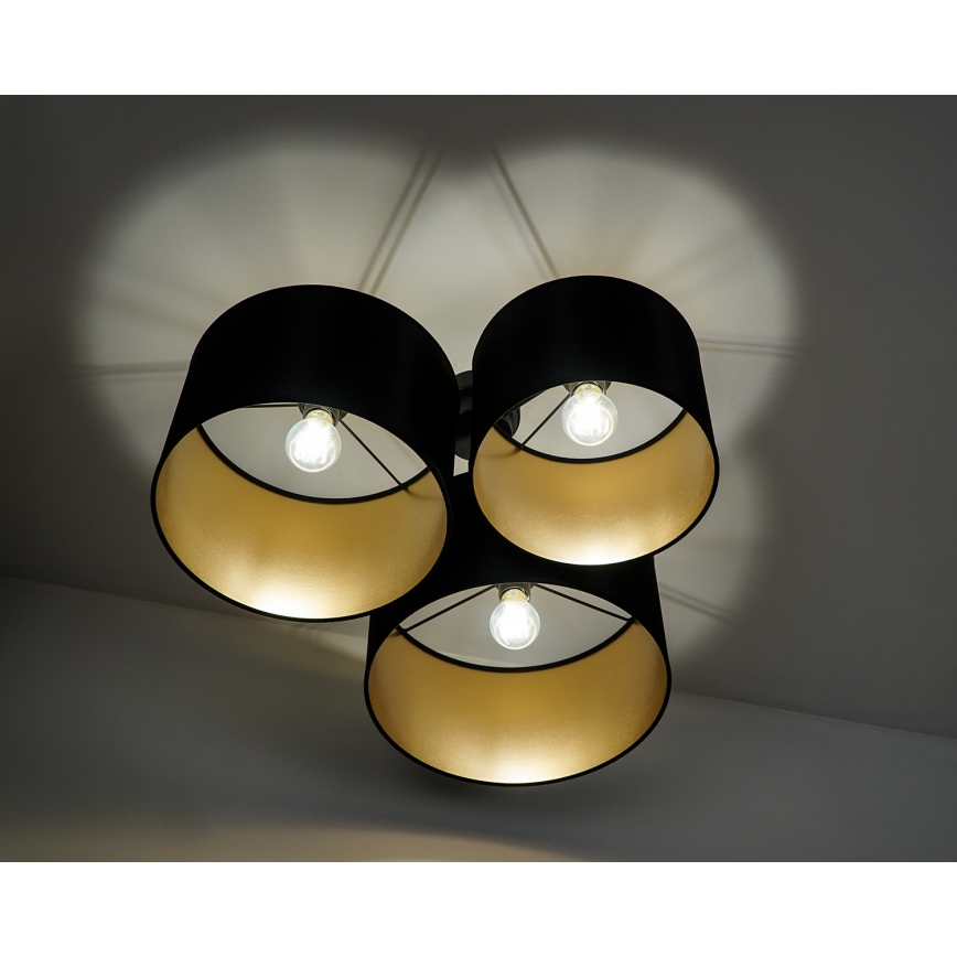 Duolla - Loftlampe ROLLER TRIO SHINY 3xE27/15W/230V sort/guldfarvet