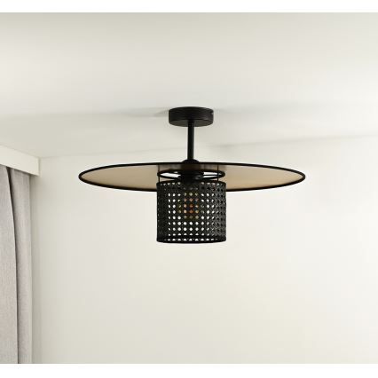 Duolla - Loftlampe TOKYO RATTAN 1xE27/15W/230V diameter 50 cm guldfarvet/sort