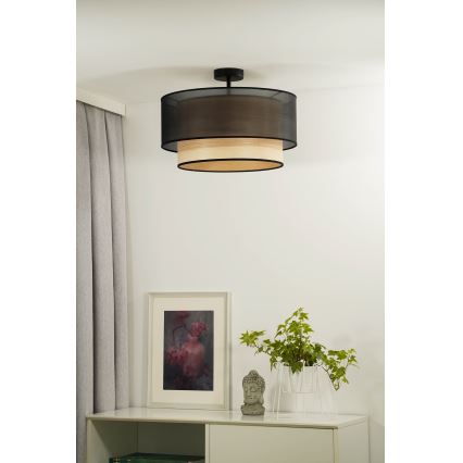 Duolla - Loftlampe WOOD BOHO 1xE27/15W/230V diameter 45 cm sort/beige