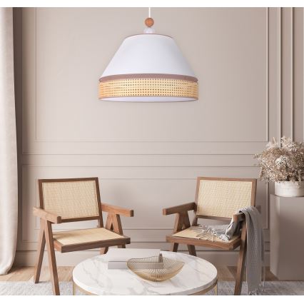 Duolla - Pendel AVIGNON 1xE27/15W/230V diameter 60 cm hvid/Rattan