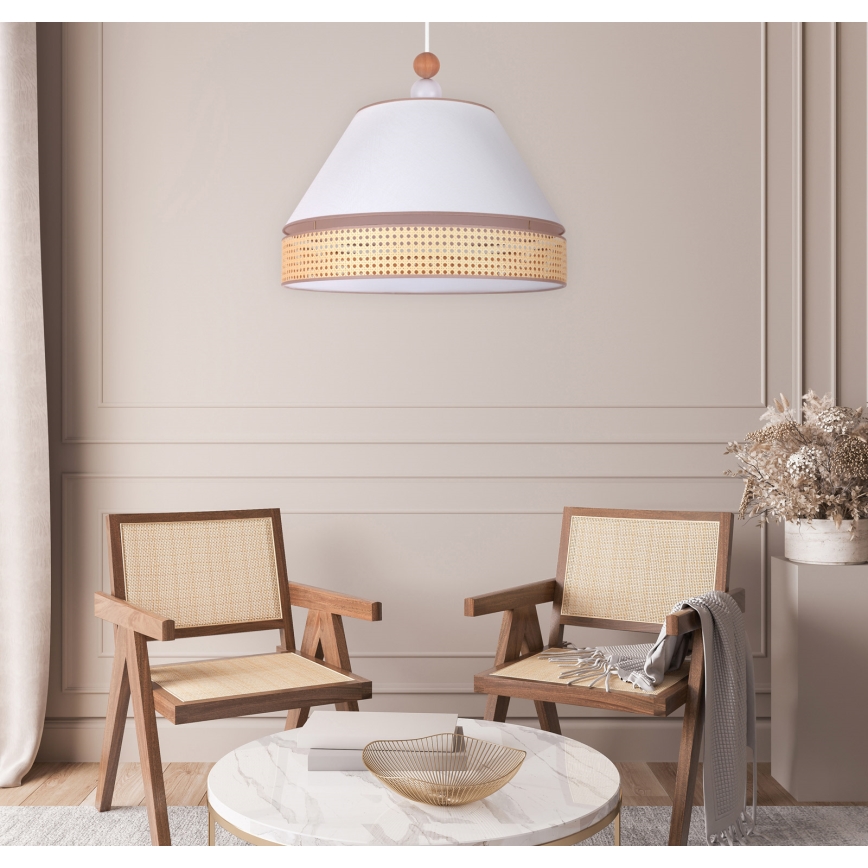 Duolla - Pendel AVIGNON 1xE27/15W/230V diameter 60 cm hvid/Rattan