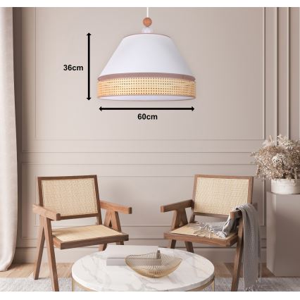 Duolla - Pendel AVIGNON 1xE27/15W/230V diameter 60 cm hvid/Rattan