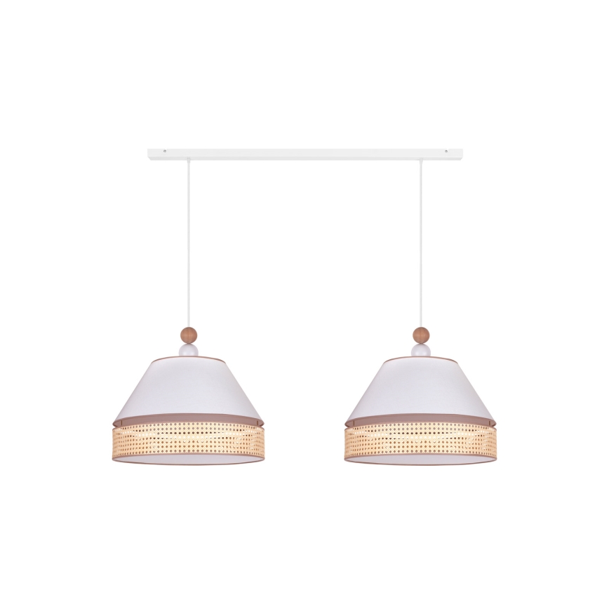Duolla - Pendel AVIGNON 2xE27/15W/230V hvid/Rattan