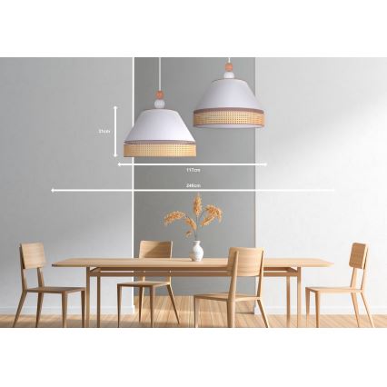 Duolla - Pendel AVIGNON 2xE27/15W/230V hvid/Rattan
