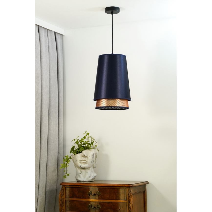 Duolla - Pendel BELL SHINY 1xE27/15W/230V diameter 25 cm blå/kobber