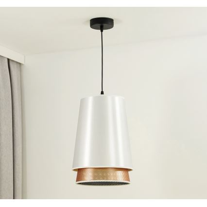 Duolla - Pendel BELL SHINY 1xE27/15W/230V diameter 25 cm hvid/kobber