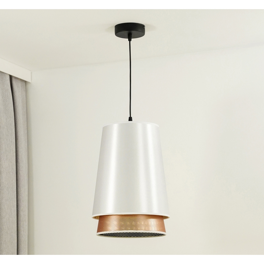 Duolla - Pendel BELL SHINY 1xE27/15W/230V diameter 25 cm hvid/kobber