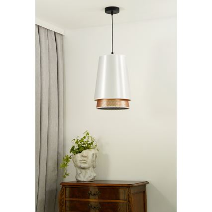 Duolla - Pendel BELL SHINY 1xE27/15W/230V diameter 25 cm hvid/kobber