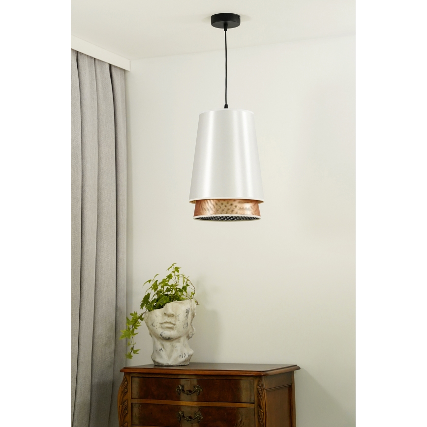Duolla - Pendel BELL SHINY 1xE27/15W/230V diameter 25 cm hvid/kobber