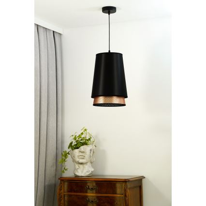 Duolla - Pendel BELL SHINY 1xE27/15W/230V diameter 25 cm sort/kobber