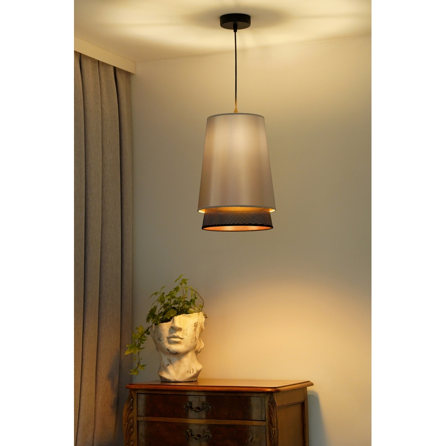 Duolla - Pendel BELL SHINY 1xE27/15W/230V diameter 25 cm sølvfarvet/sort