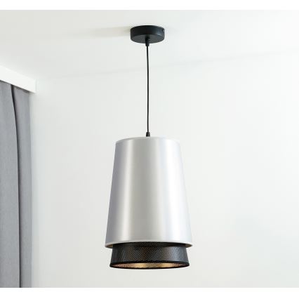 Duolla - Pendel BELL SHINY 1xE27/15W/230V diameter 25 cm sølvfarvet/sort