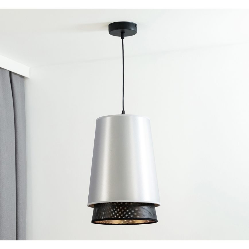 Duolla - Pendel BELL SHINY 1xE27/15W/230V diameter 25 cm sølvfarvet/sort