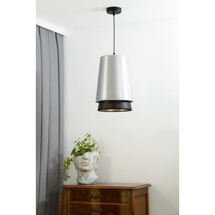 Duolla - Pendel BELL SHINY 1xE27/15W/230V diameter 25 cm sølvfarvet/sort
