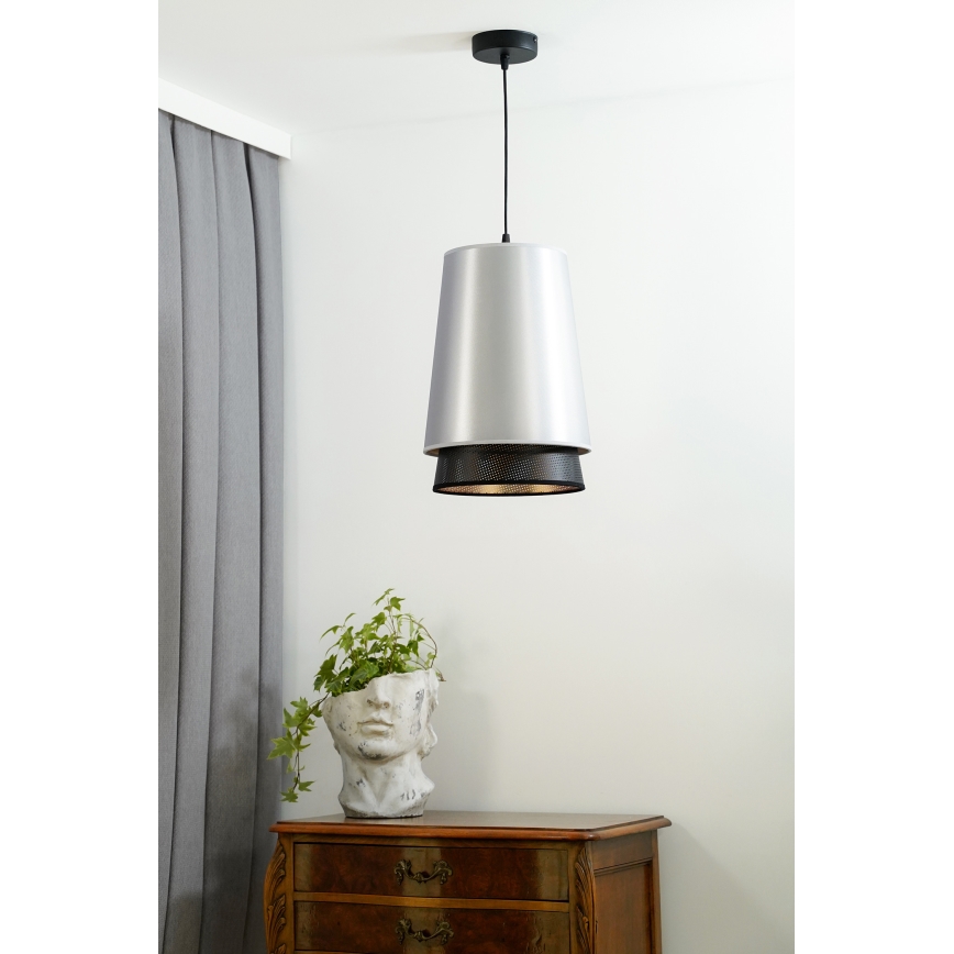 Duolla - Pendel BELL SHINY 1xE27/15W/230V diameter 25 cm sølvfarvet/sort